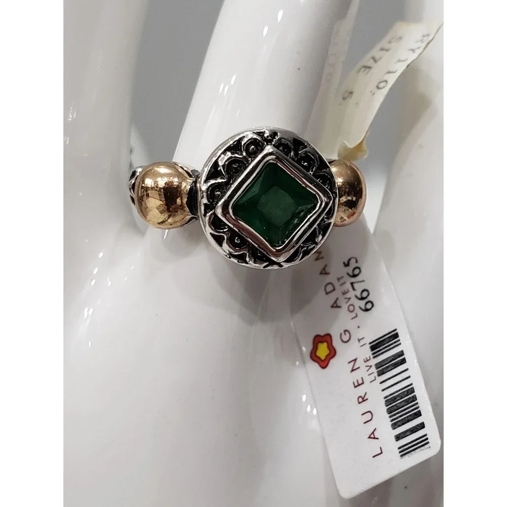 Lauren G Adams Mixed Metal Green Scroll Renaissance Gothic Two Tone Ring Size 5